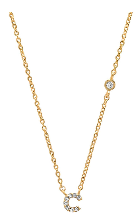 CZ Initial Gold Necklace