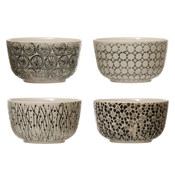 Hand-Stamped Stoneware Bowl